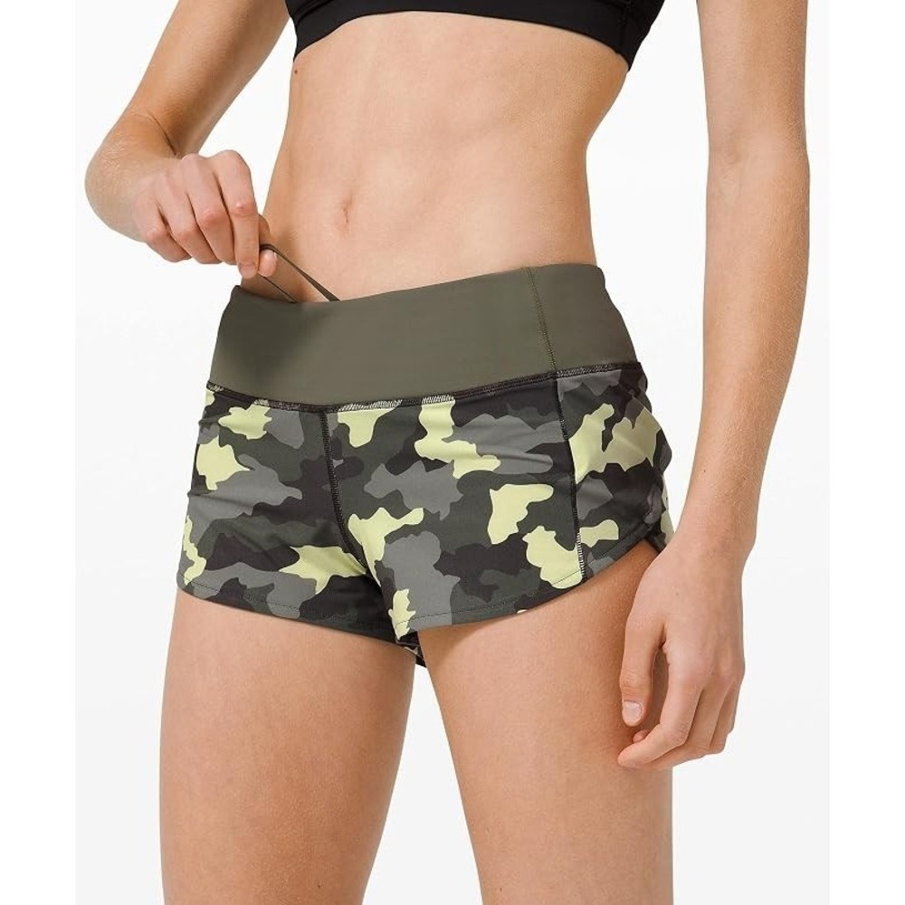 Lululemon Speed Up Shorts Women's 6 Camo Crispin Green 3" Low-Rise Green Running